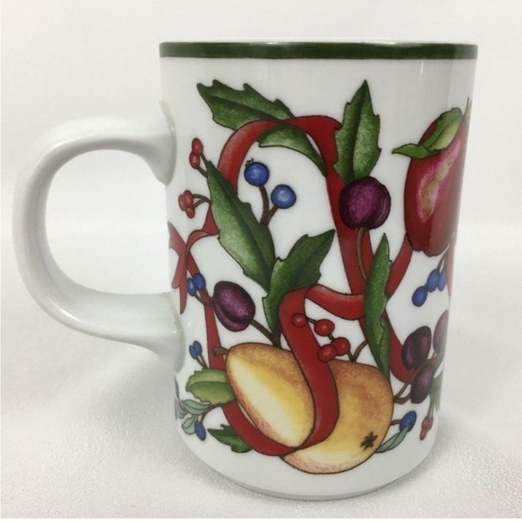 Dansk Holiday Harvest Mug Fruit Ribbons Christmas Cup International Desi… - Picture 2 of 5